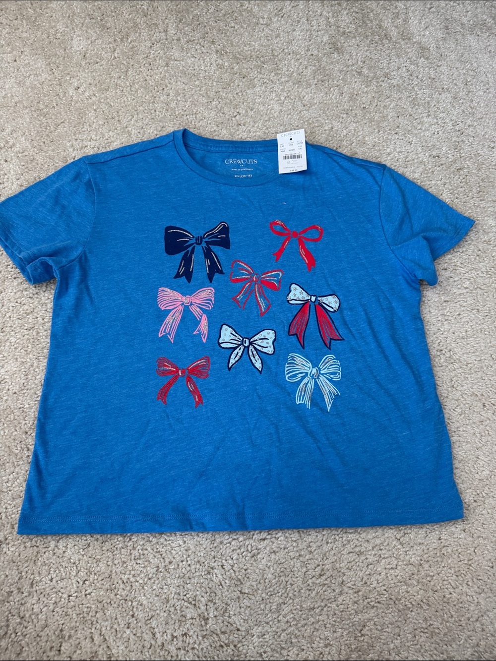 Girls J Crew Crew Cuts Red and Blue Bow Tshirt Sz XXL